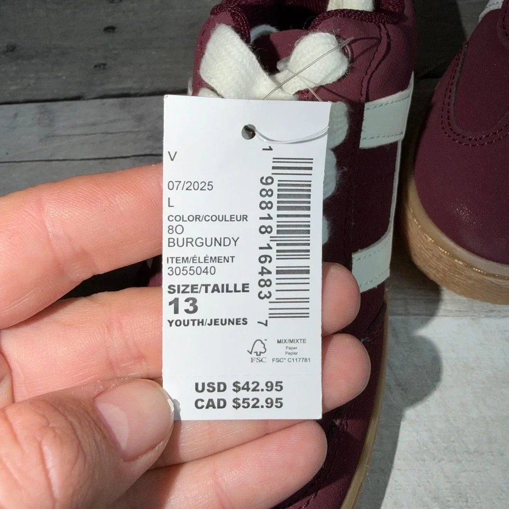The Childrens Place Boys Burgundy Sneakers 3055040 Maroon White Gum Sole Size 13